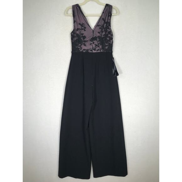 JS Collections Jumpsuit Size 2 Black Wide Leg Floral Flowy Evening Formal‎ READ - Picture 7 of 16